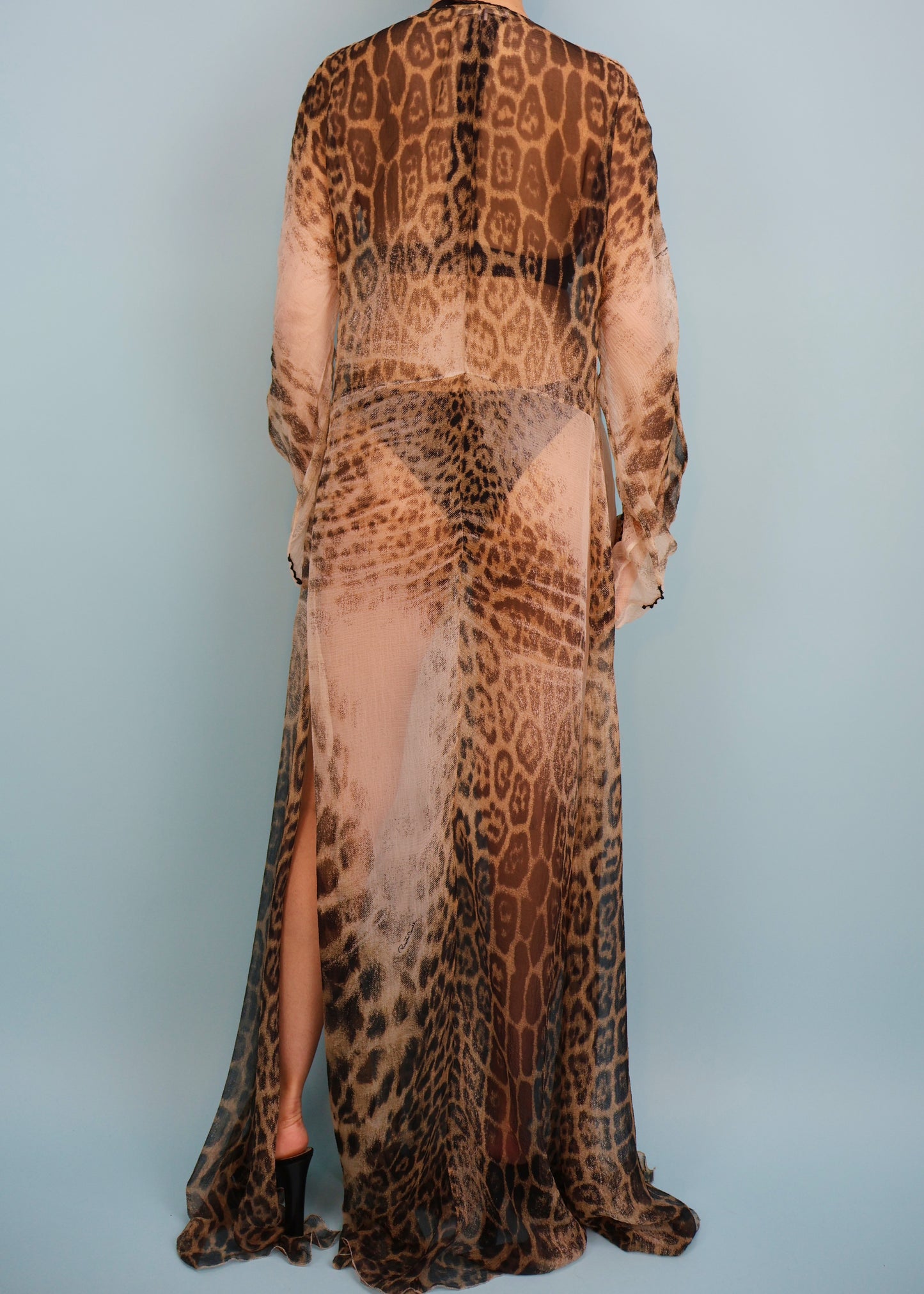 Roberto Cavalli Spring 2002 Leopard Print Sheer Silk Kaftan Dress