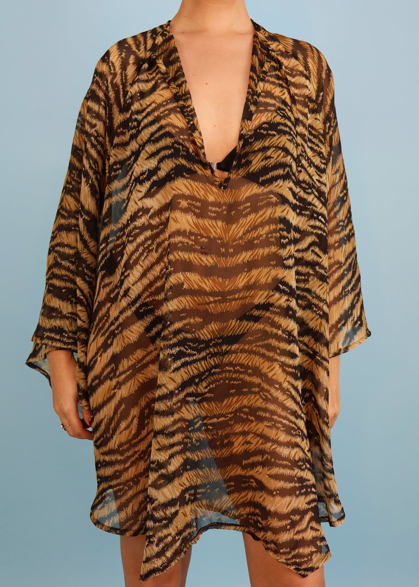 Dolce & Gabbana Tiger Print Silk Chiffon Kaftan Mini Dress