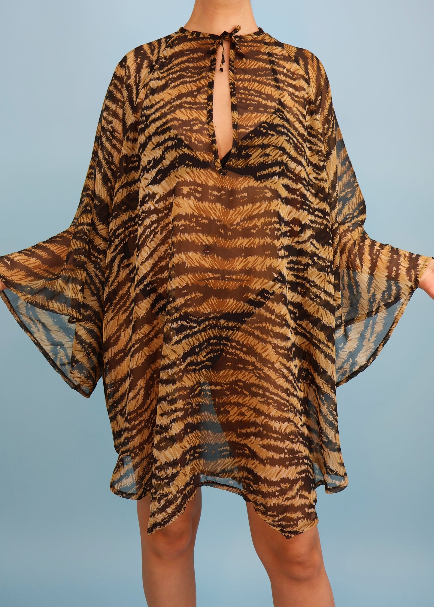 Dolce & Gabbana Tiger Print Silk Chiffon Kaftan Mini Dress