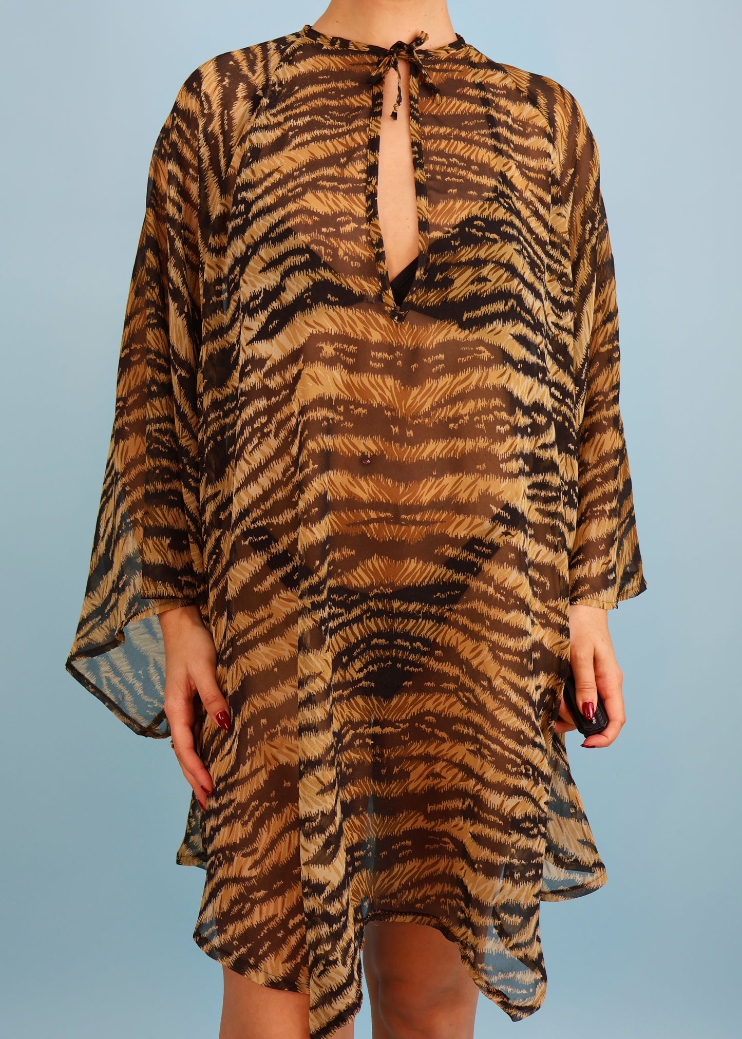 Dolce & Gabbana Tiger Print Silk Chiffon Kaftan Mini Dress