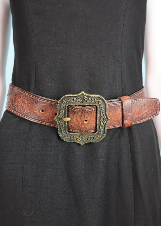 DSquared2 Large Buckle Brown Leather Belt