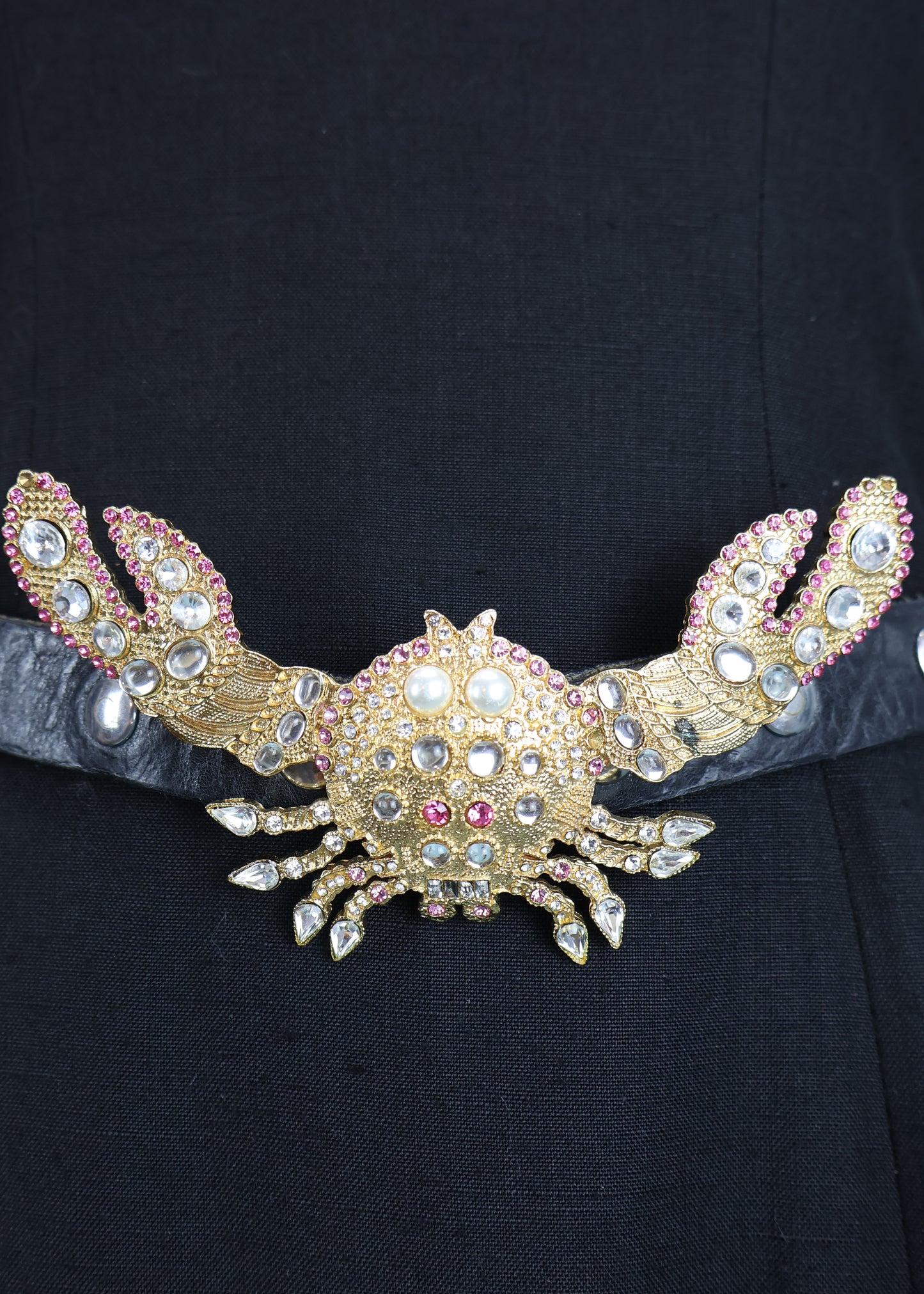 DSquared2 Spring 2005 Runway Embellished Rhinestone Crab Black Leather Belt