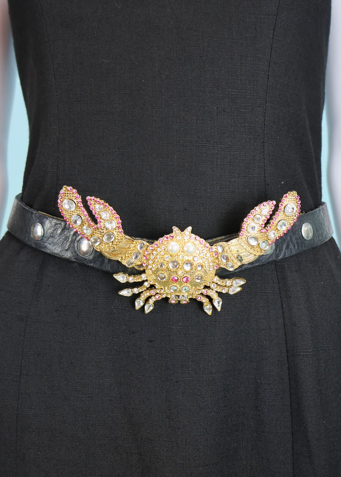 DSquared2 Spring 2005 Runway Embellished Rhinestone Crab Black Leather Belt