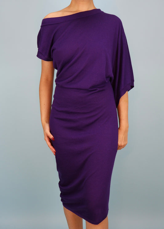 Alexander McQueen Purple Asymmetric Knitted Dress