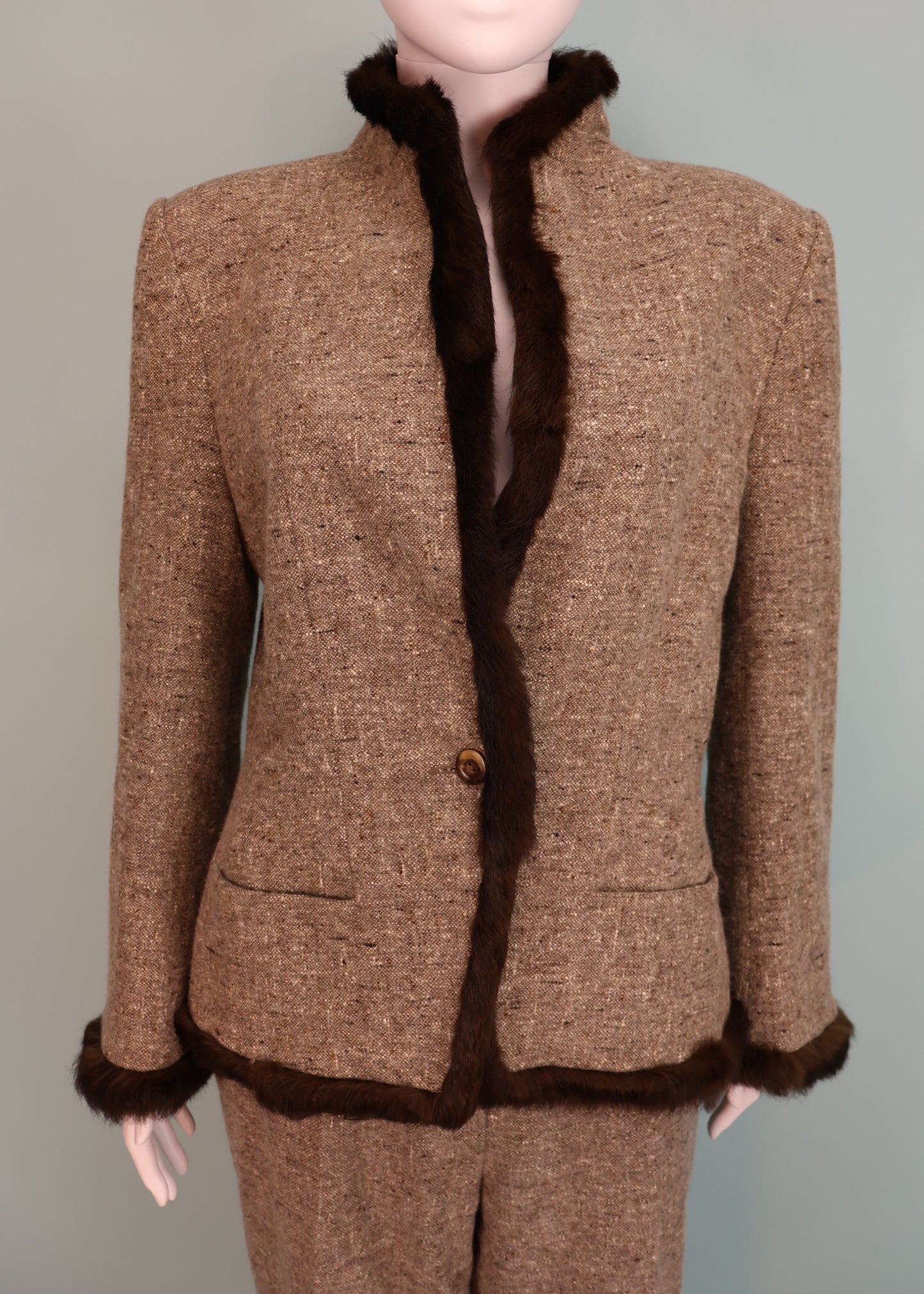 Givenchy by Alexander McQueen Fall 1998 Fur Trim Jacket & Pant Suit Set