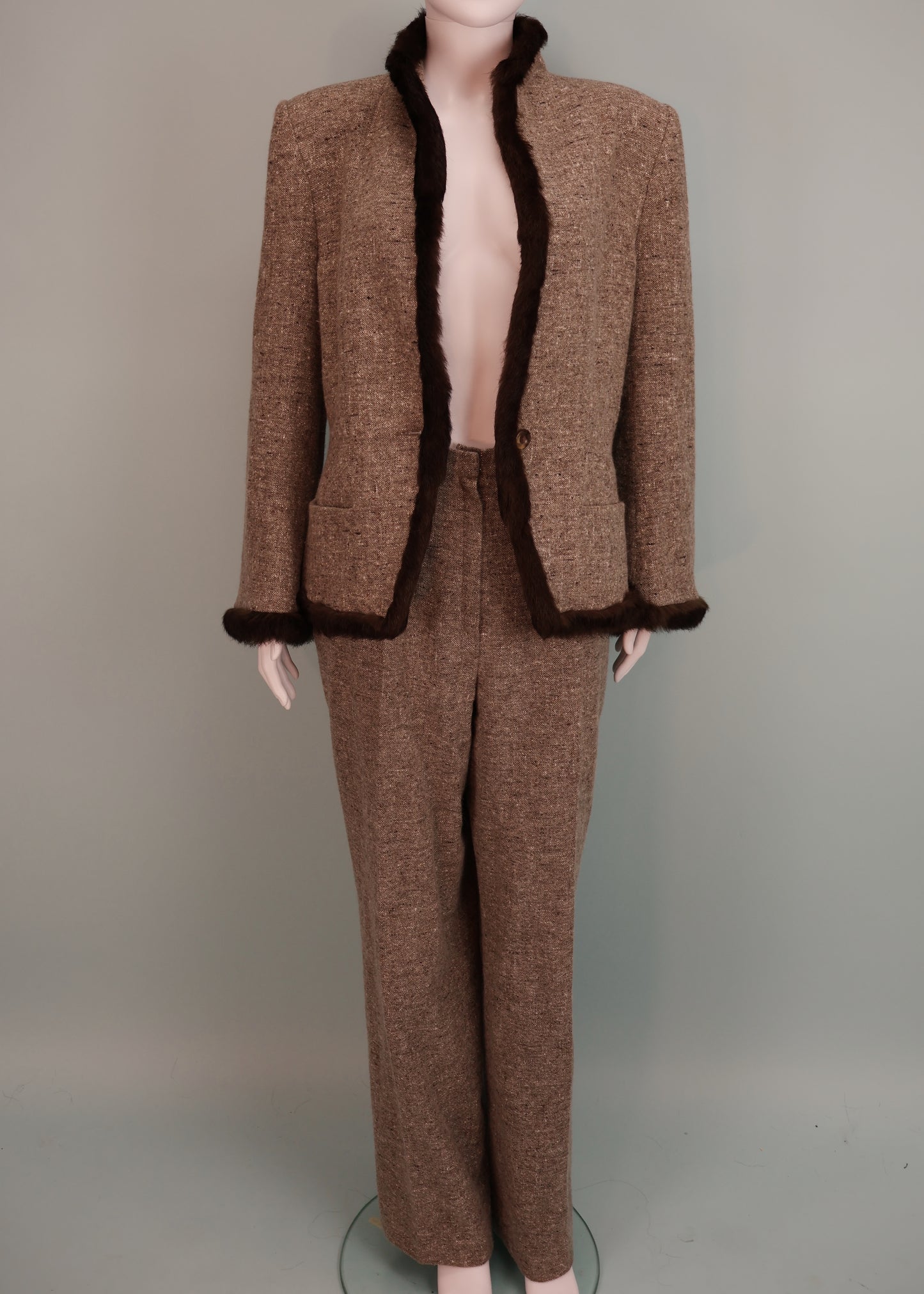 Givenchy by Alexander McQueen Fall 1998 Fur Trim Jacket & Pant Suit Set