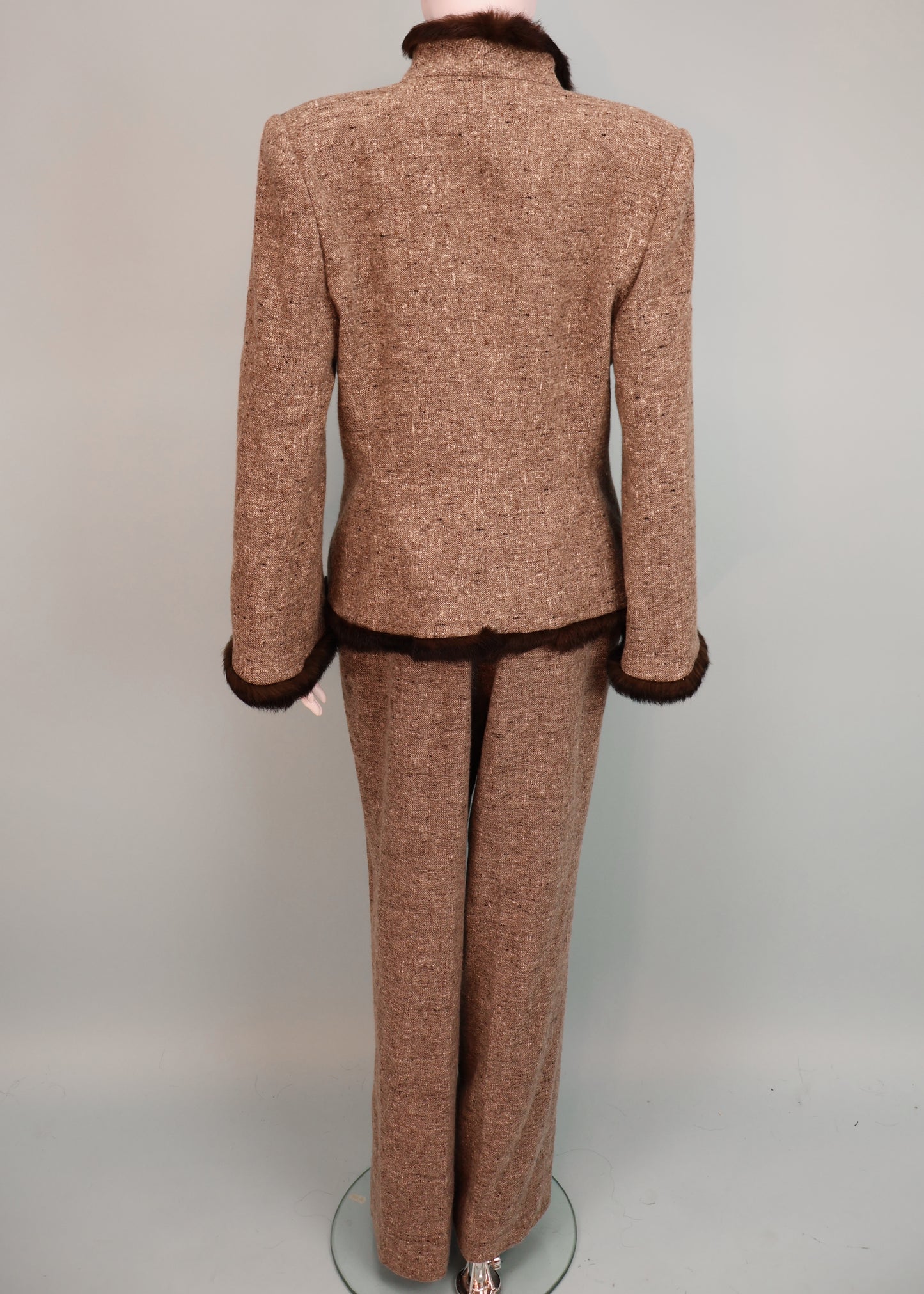 Givenchy by Alexander McQueen Fall 1998 Fur Trim Jacket & Pant Suit Set