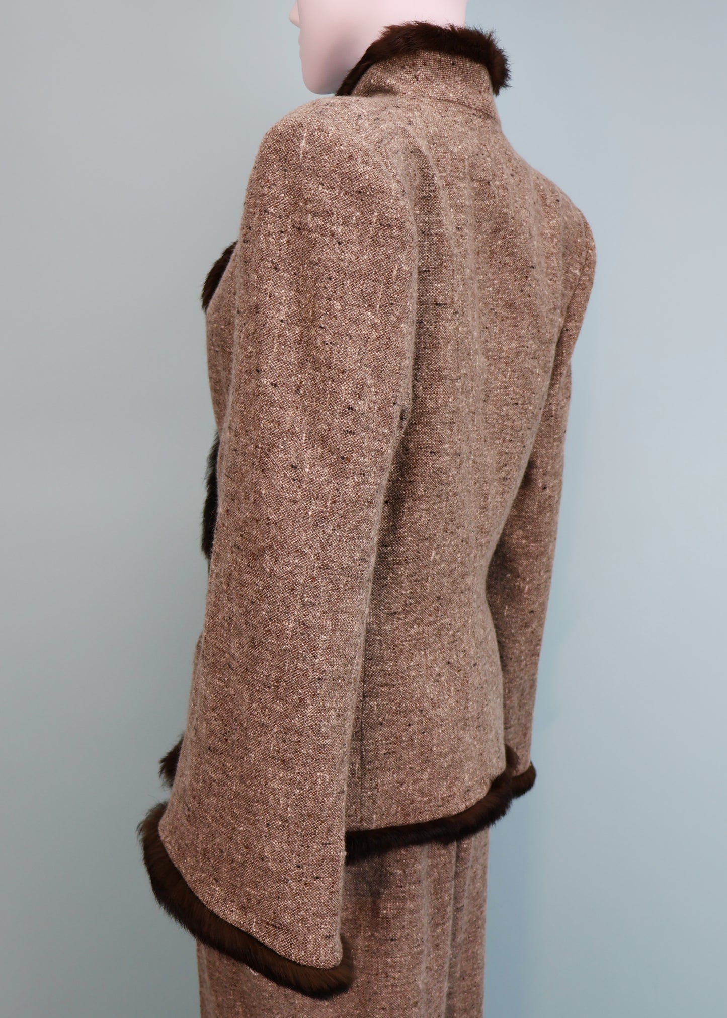 Givenchy by Alexander McQueen Fall 1998 Fur Trim Jacket & Pant Suit Set