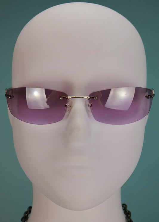 Gucci 1990s Purple Lens Crystal G Sunglasses