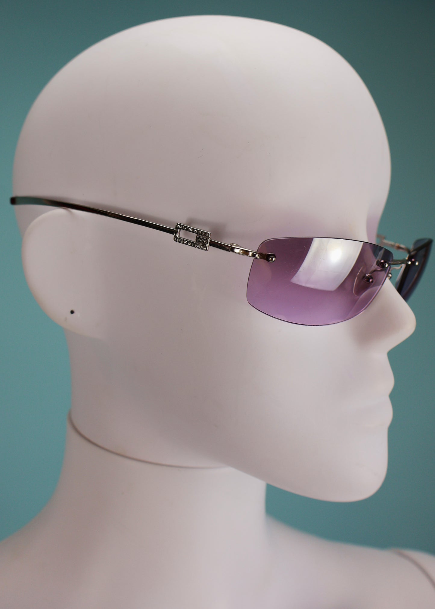 Gucci 1990s Purple Lens Crystal G Sunglasses