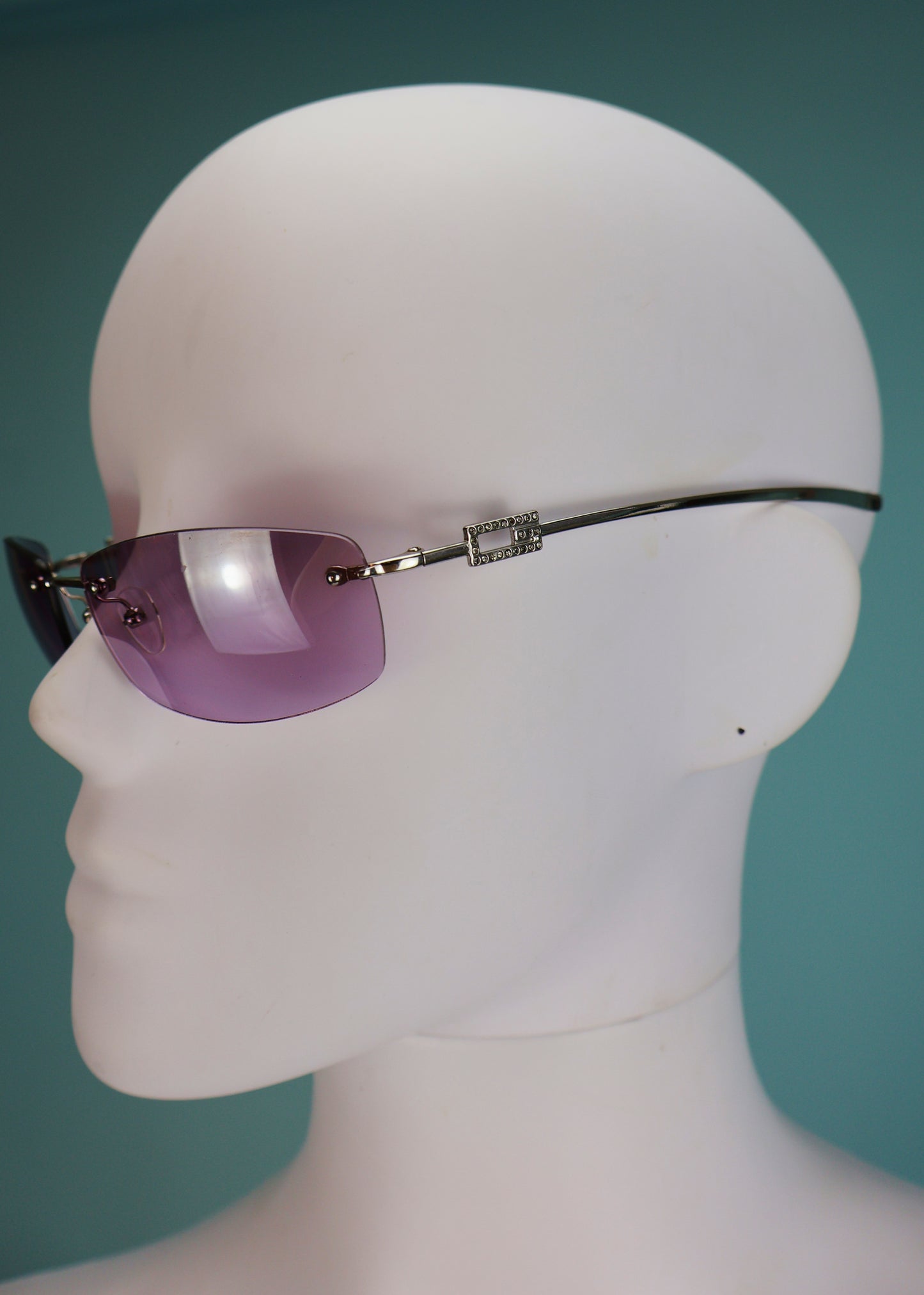 Gucci 1990s Purple Lens Crystal G Sunglasses