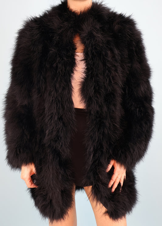 Dior 1970s Black Marabou Ostrich Feather Jacket