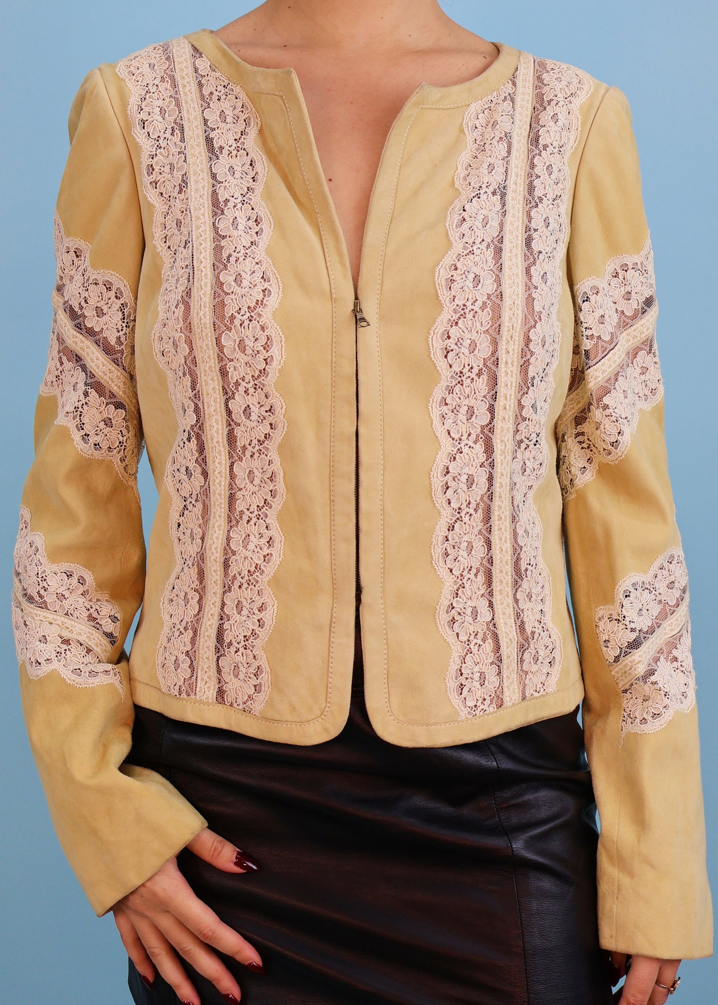 Valentino Beige Suede & Lace Insert Jacket