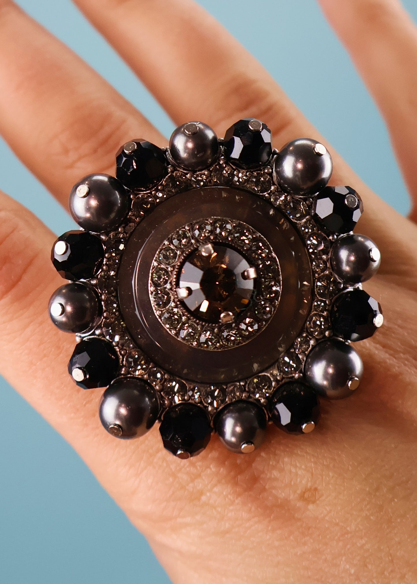 Lanvin Fall 2003 Black & Grey Crystal Cocktail Ring