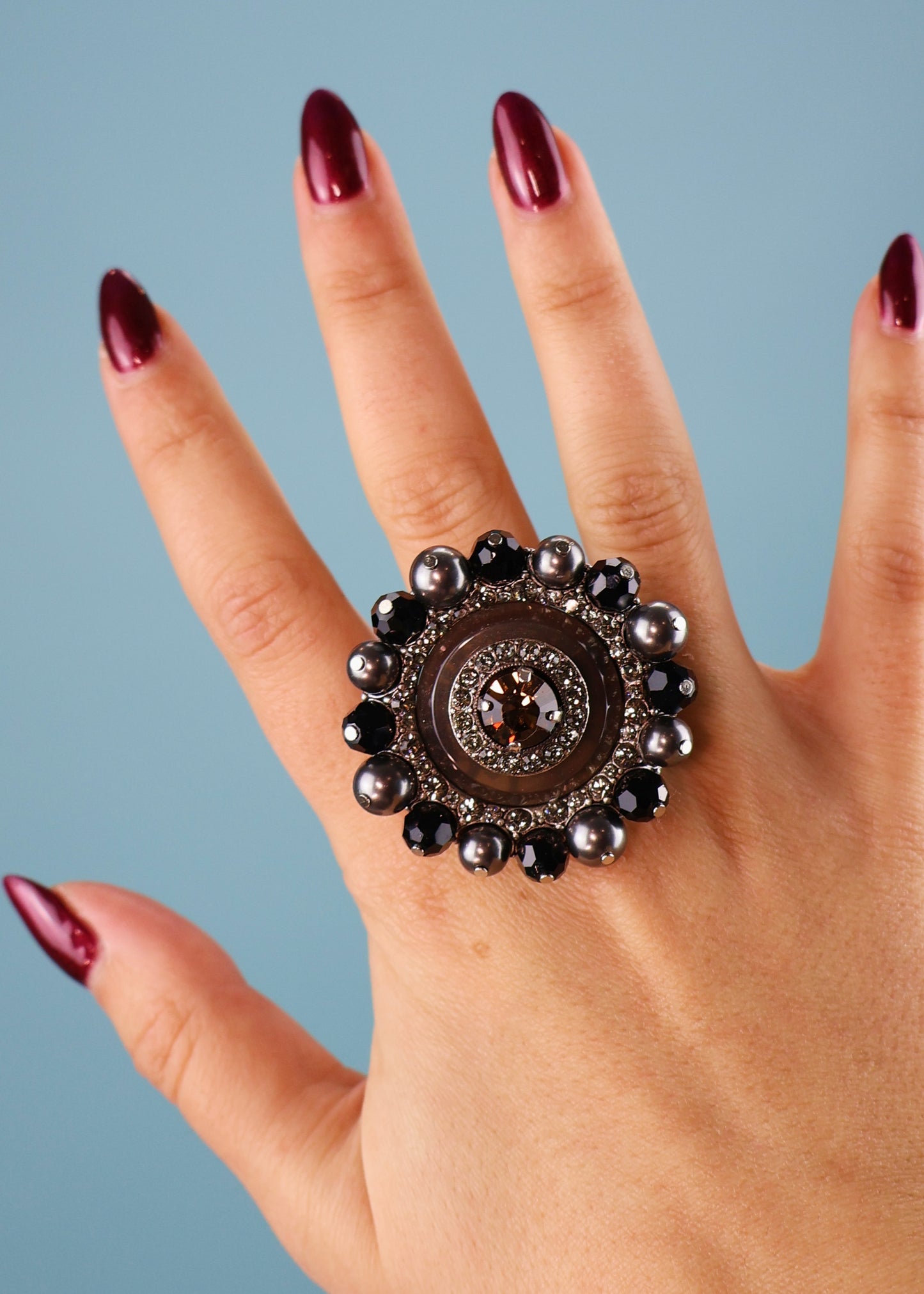 Lanvin Fall 2003 Black & Grey Crystal Cocktail Ring