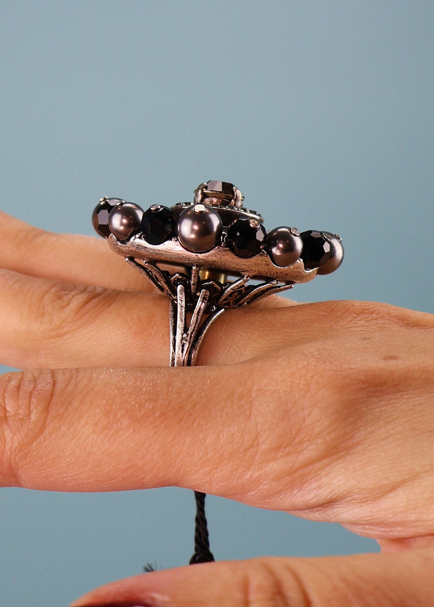 Lanvin Fall 2003 Black & Grey Crystal Cocktail Ring