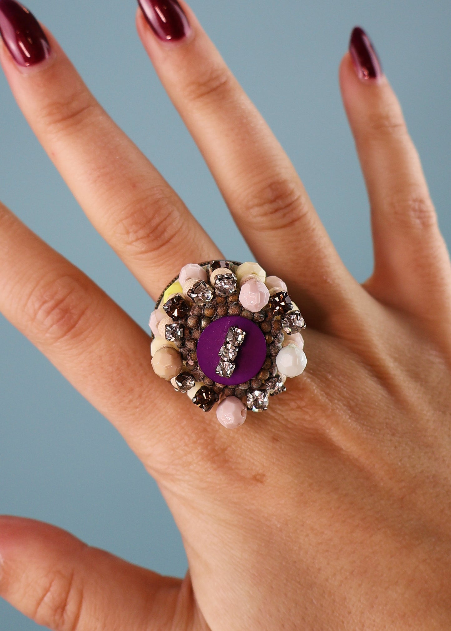 Chloé Purple Crystal & Beads Cocktail Ring