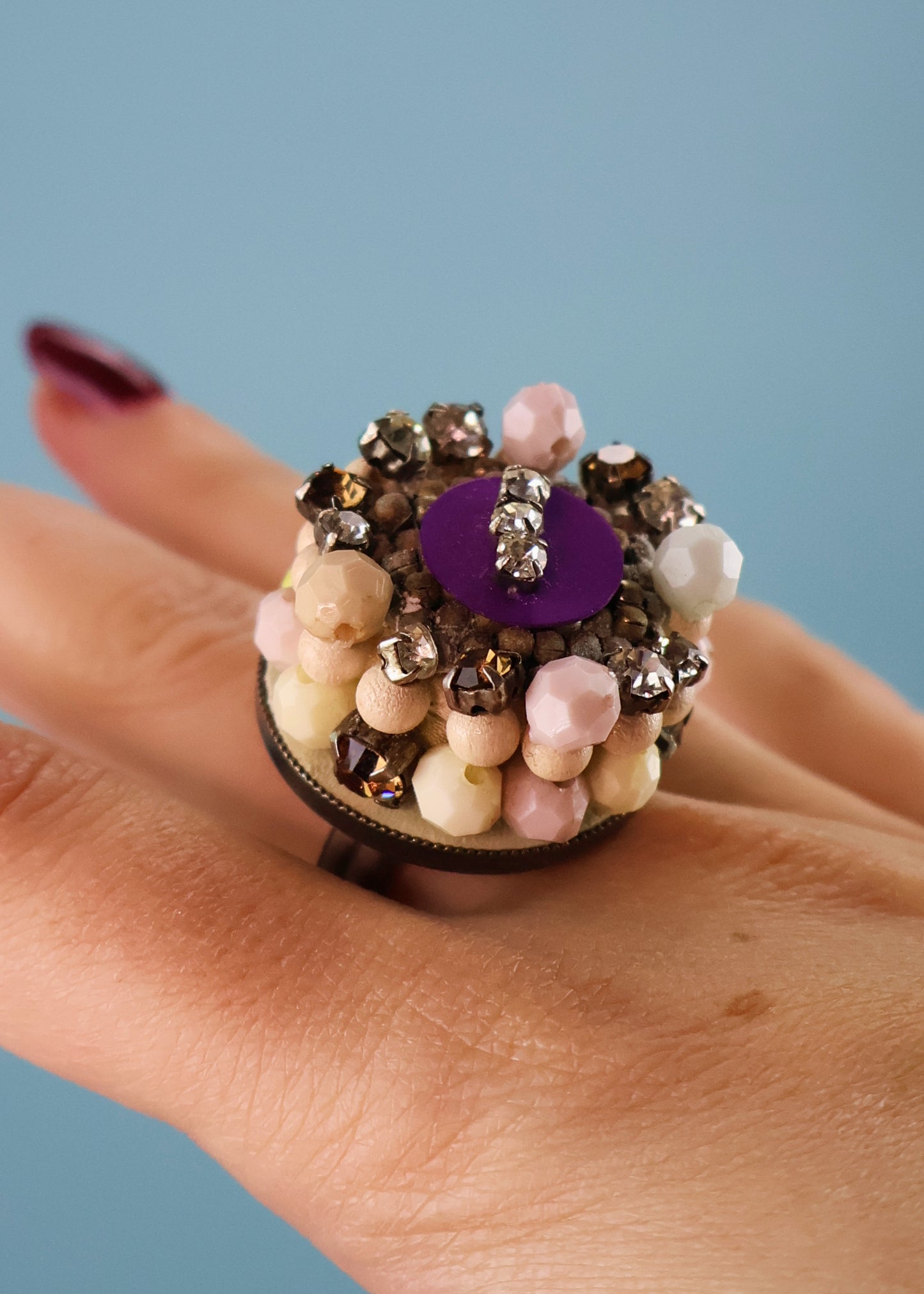 Chloé Purple Crystal & Beads Cocktail Ring