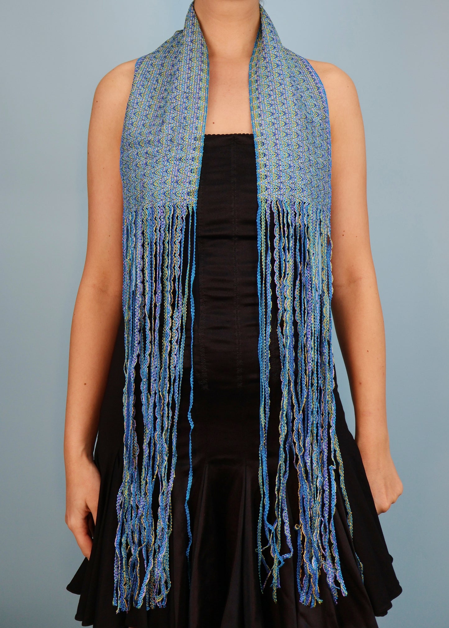 Missoni Blue Skinny Fringed Scarf