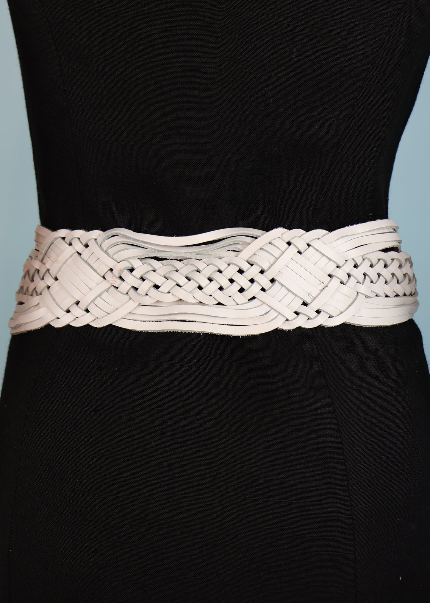 Roberto Cavalli Mother of Pearl Buckle White Woven Leather Belt