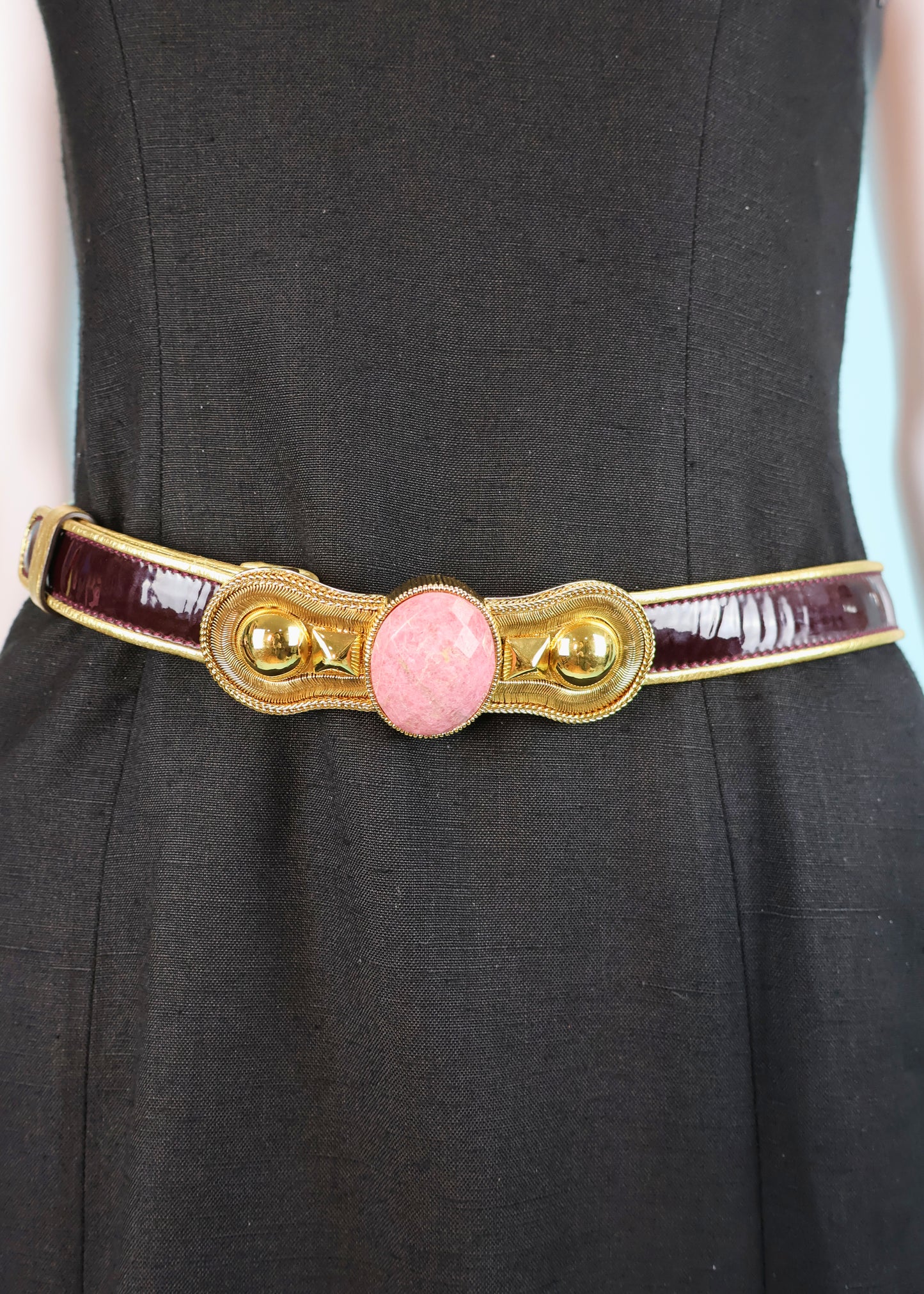 Roberto Cavalli Pink Gemstone Buckle Patent Leather Belt