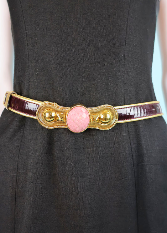 Roberto Cavalli Pink Gemstone Buckle Patent Leather Belt