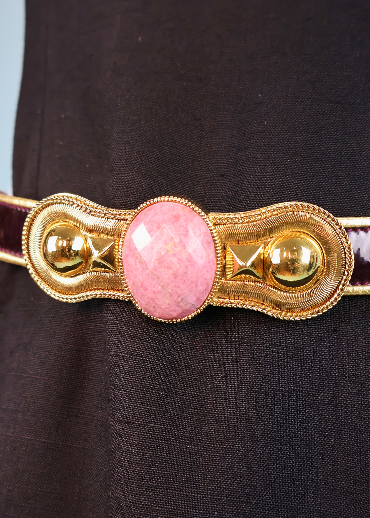 Roberto Cavalli Pink Gemstone Buckle Patent Leather Belt