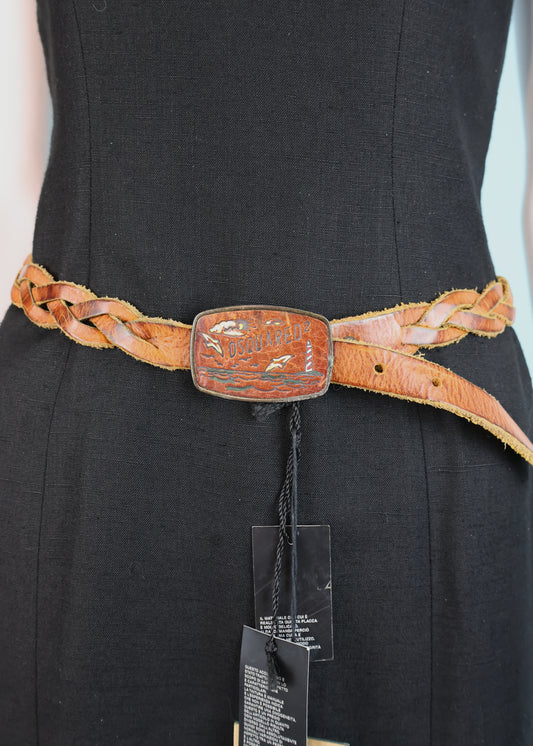 DSquared2 Seaside Buckle Brown Leather Woven Belt