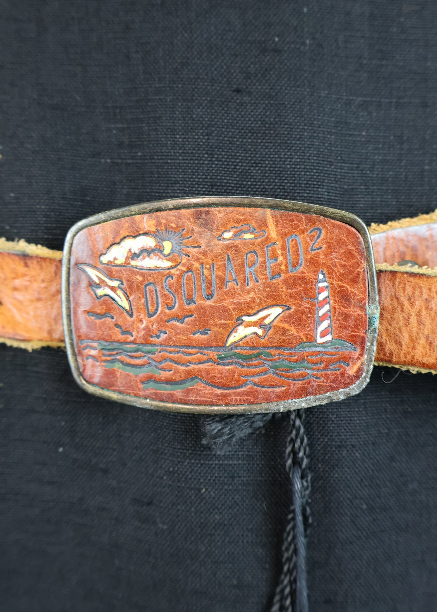 DSquared2 Seaside Buckle Brown Leather Woven Belt
