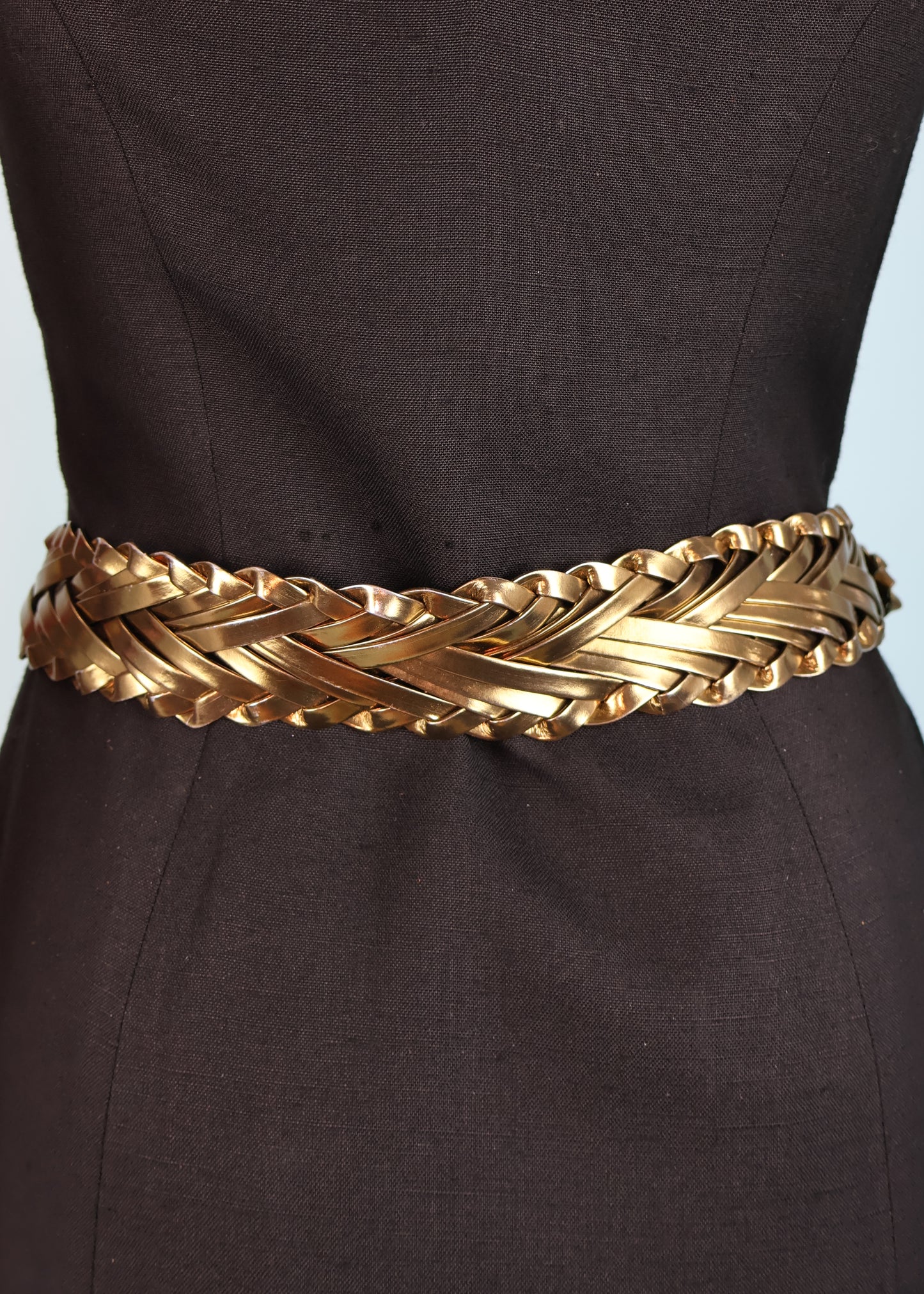 Roberto Cavalli Gold Dragon Buckle Gold Woven Leather Belt