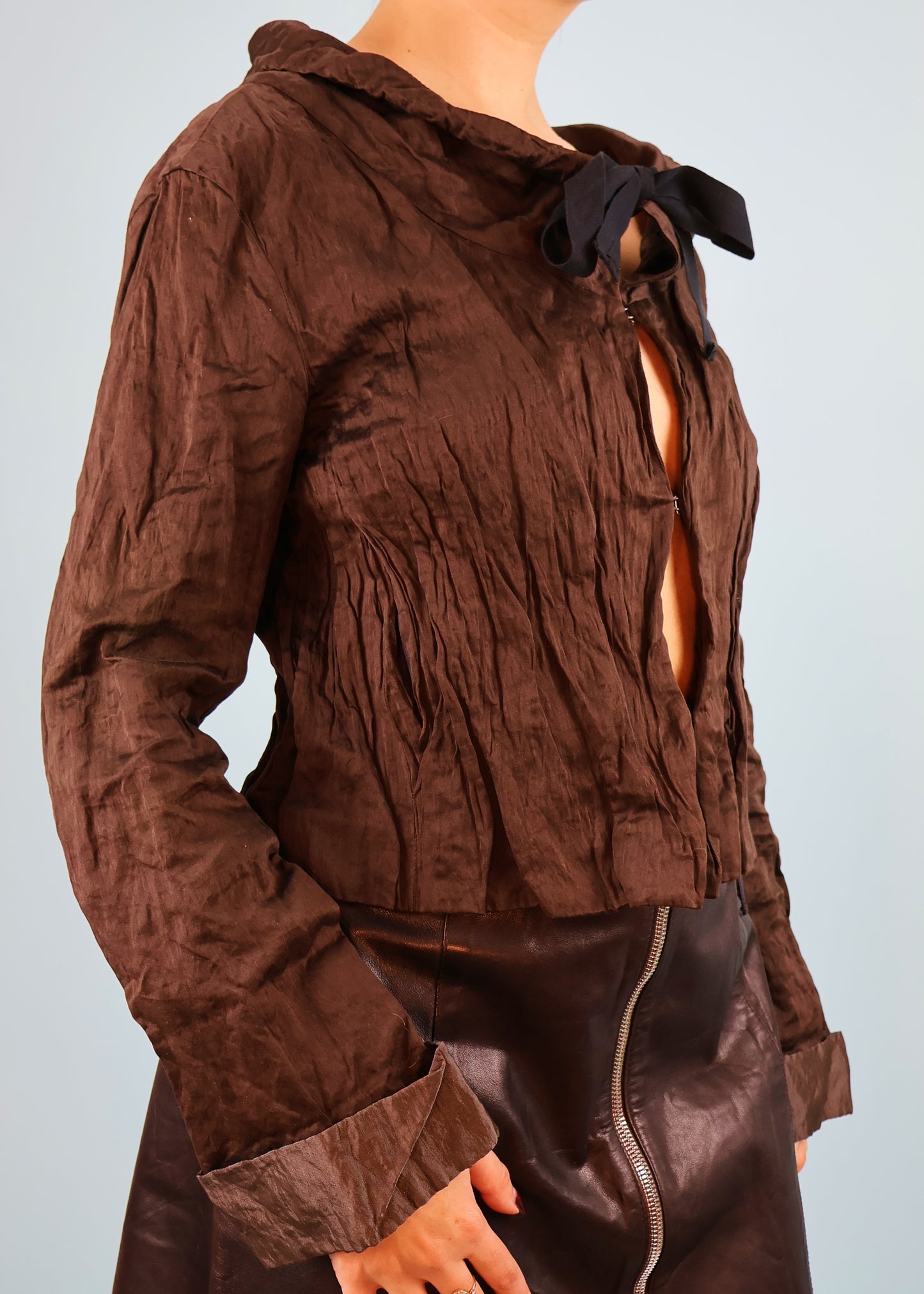 Prada Spring 2009 Runway Brown Crinkled Ribbon Detail Jacket