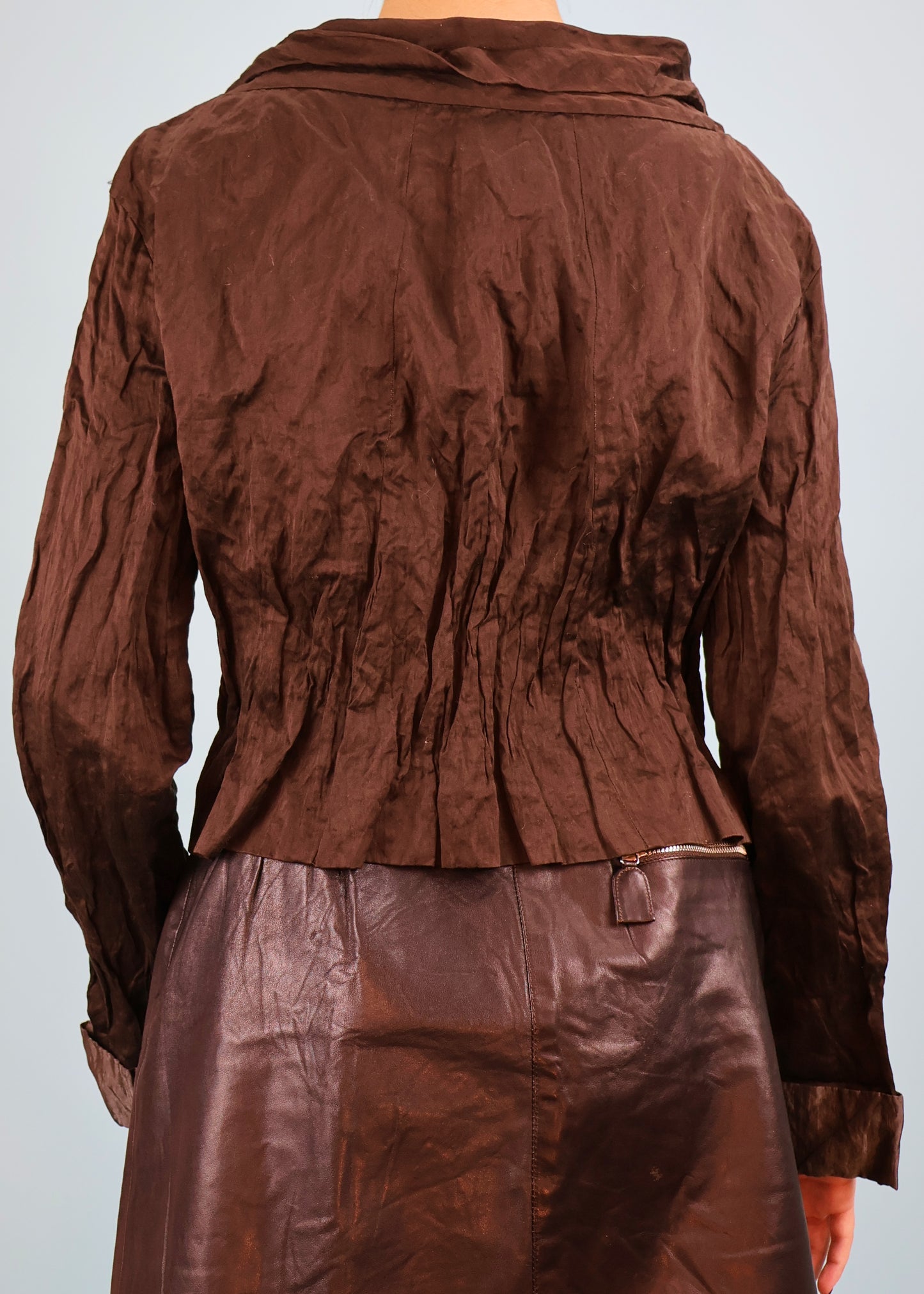 Prada Spring 2009 Runway Brown Crinkled Ribbon Detail Jacket