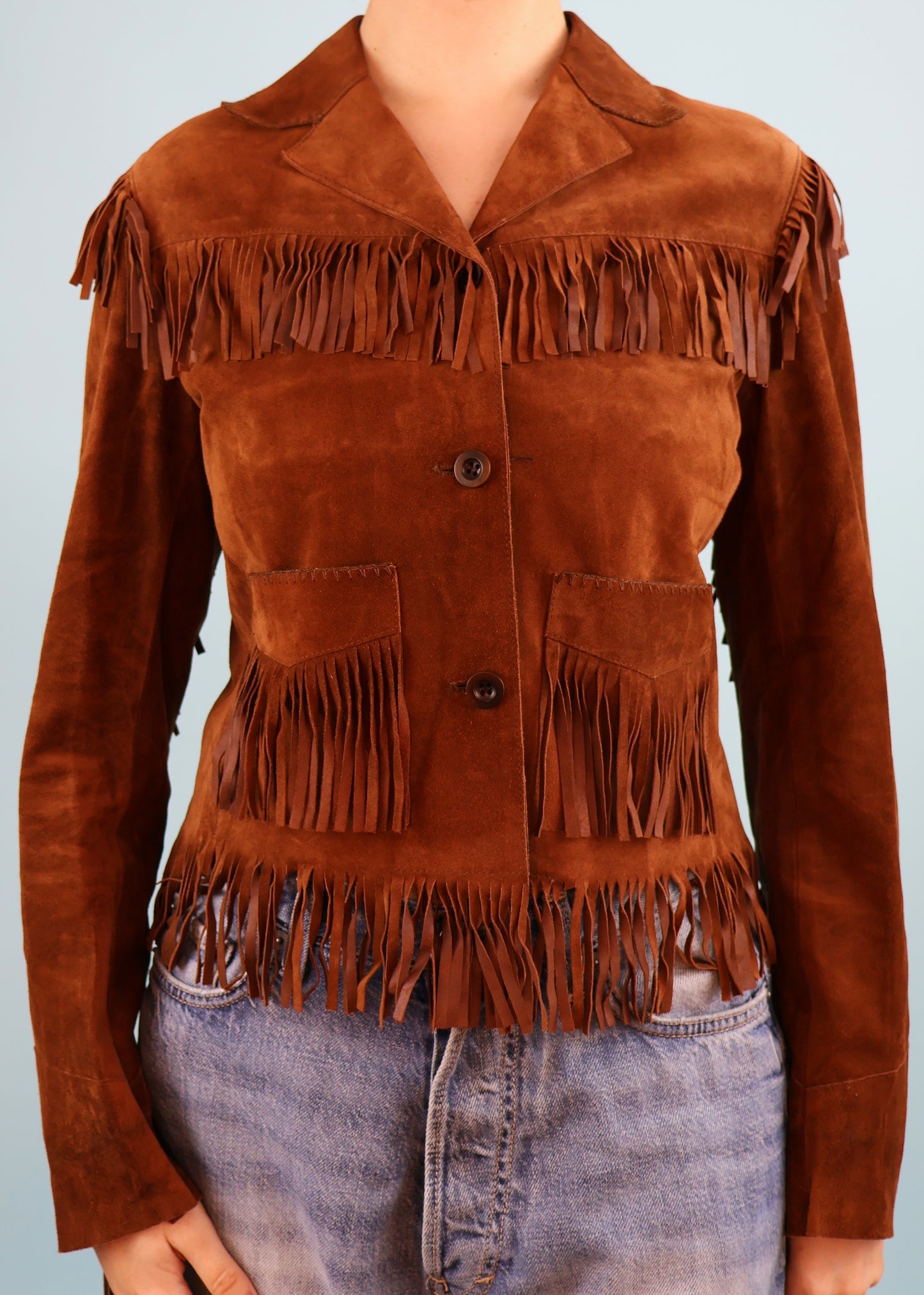 Miu Miu Brown Suede Leather Fringe Jacket