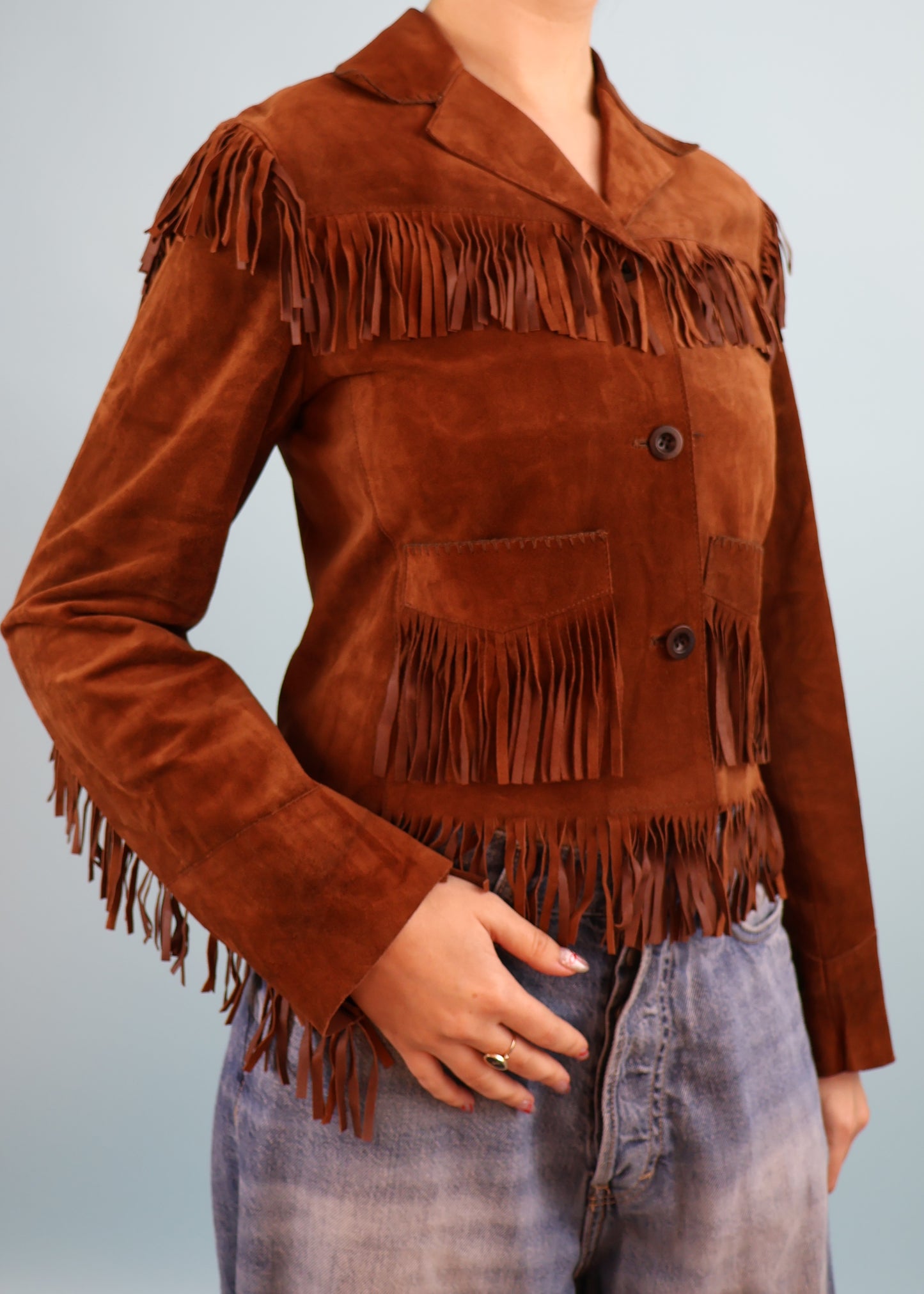 Miu Miu Brown Suede Leather Fringe Jacket