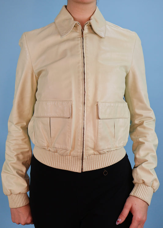 Gucci Cream Leather Bomber Jacket