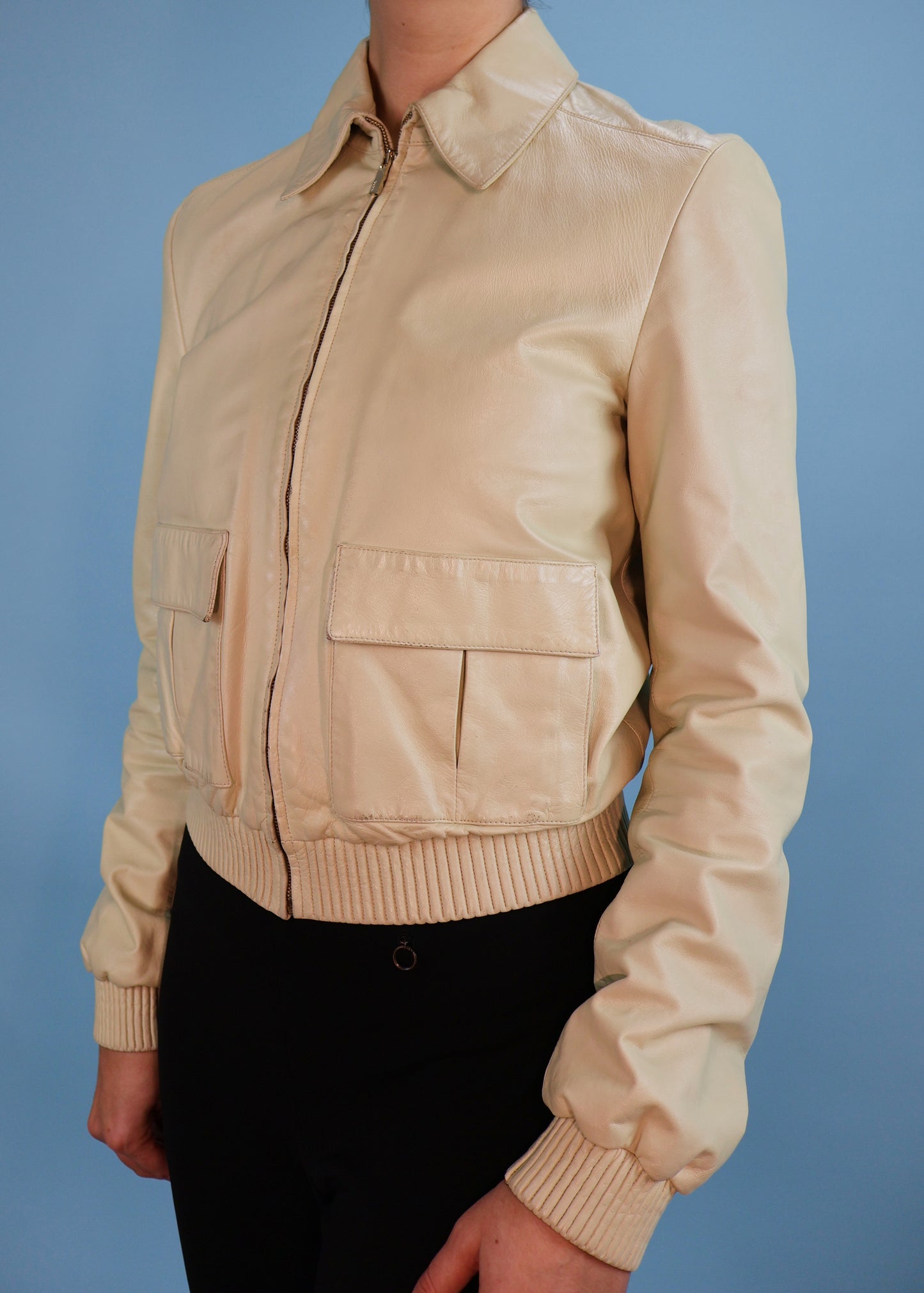 Gucci Cream Leather Bomber Jacket