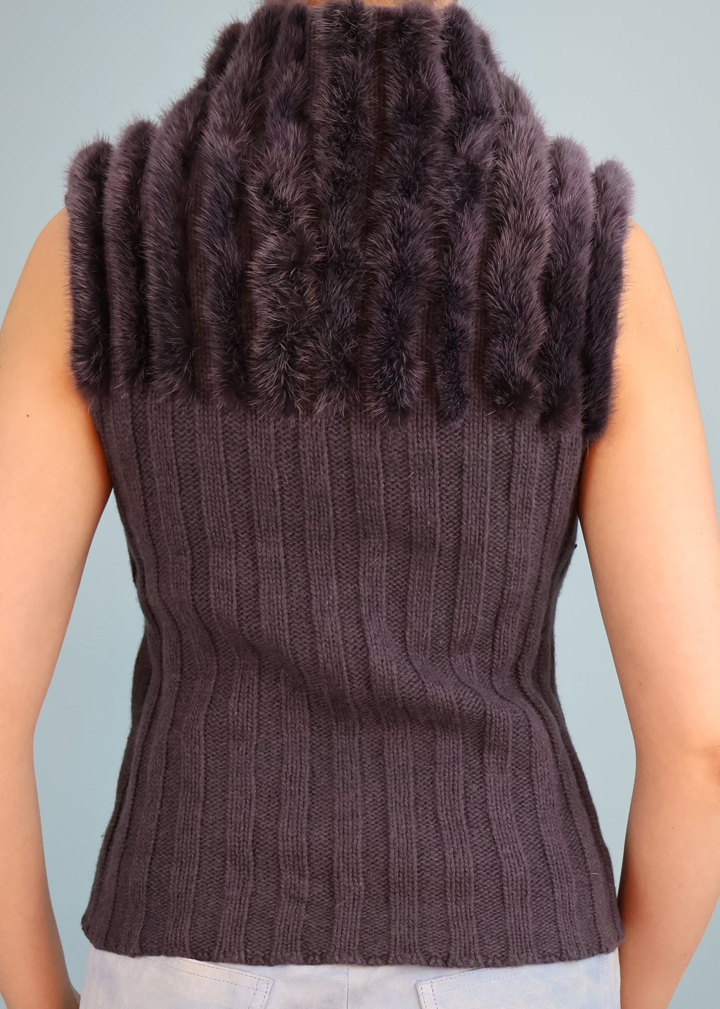 Valentino Grey Knit & Mink Fur Sleeveless Top