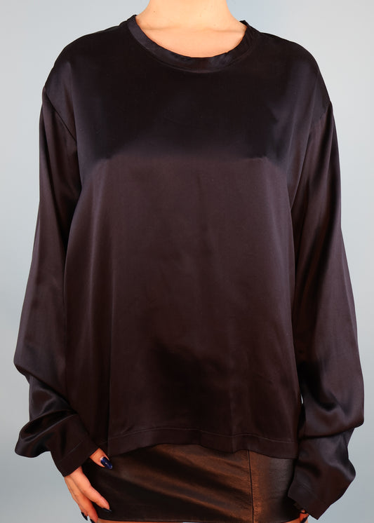 Yves Saint Laurent Fall 2002 Runway Black Silk Satin Long Sleeve Top