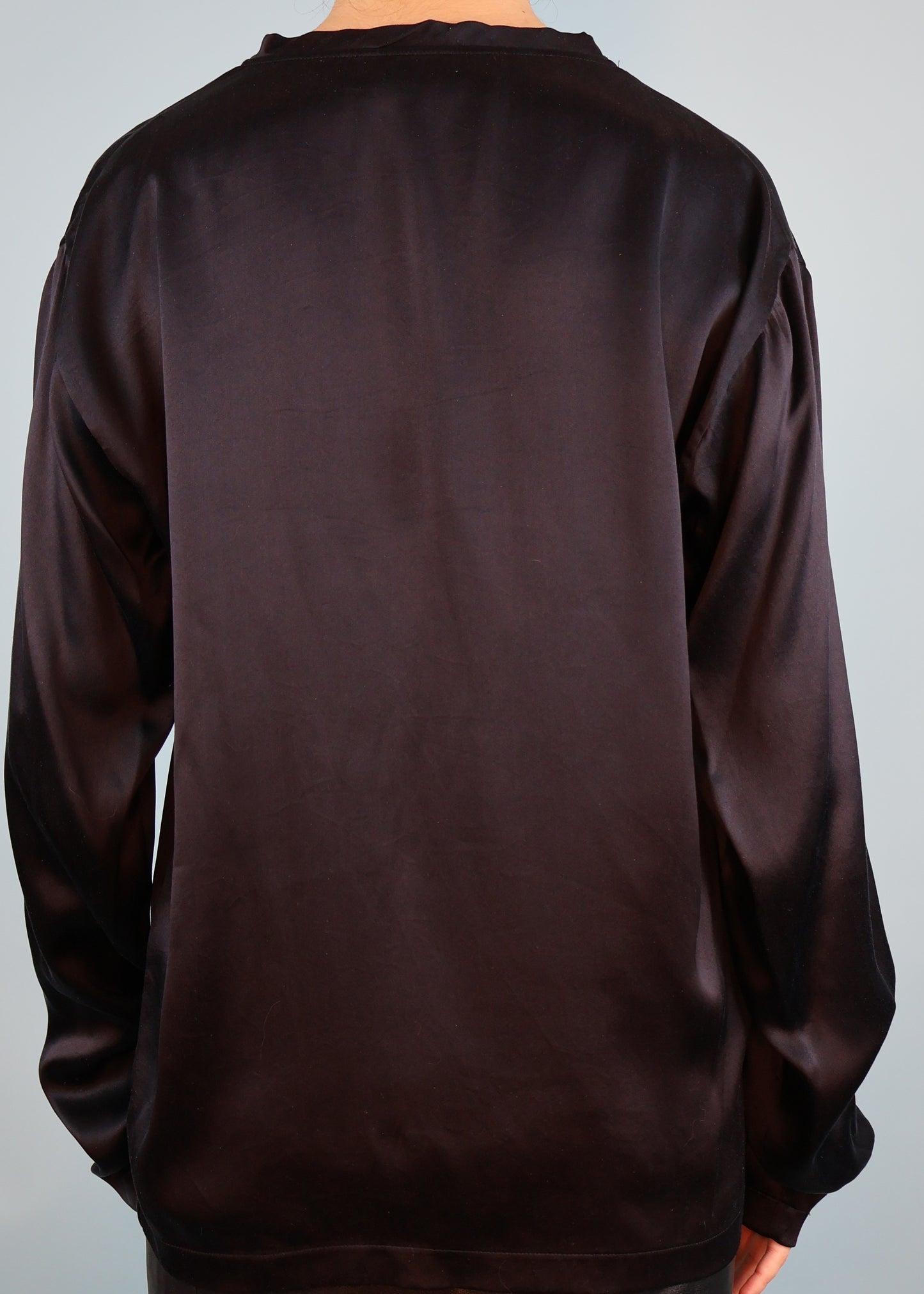 Yves Saint Laurent Fall 2002 Runway Black Silk Satin Long Sleeve Top