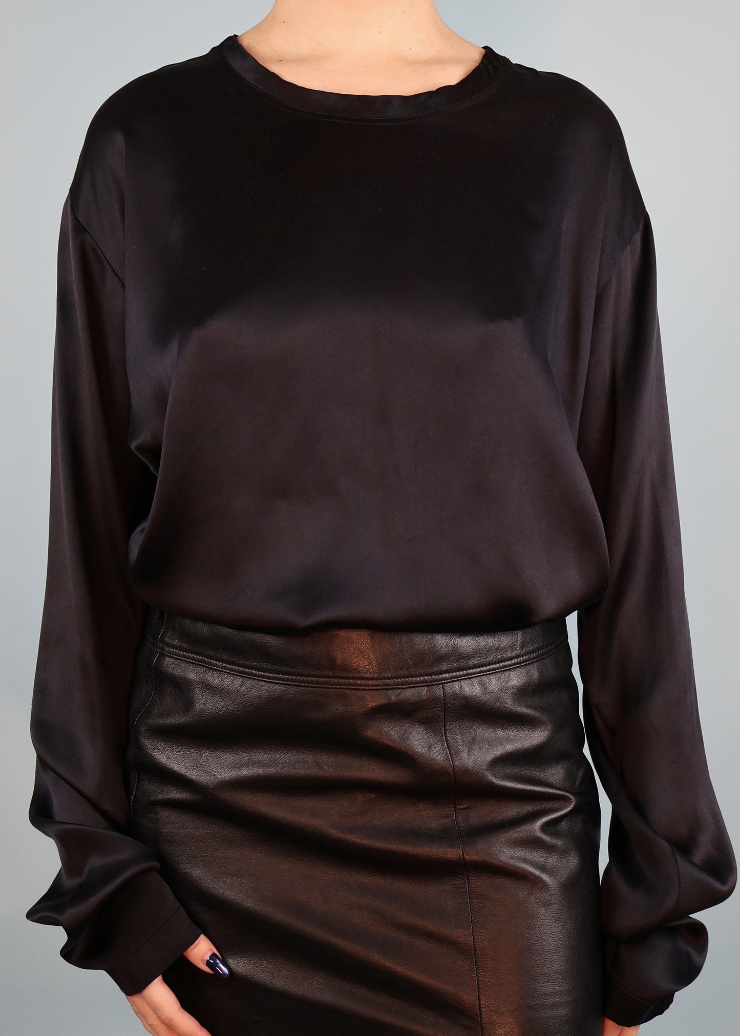 Yves Saint Laurent Fall 2002 Runway Black Silk Satin Long Sleeve Top