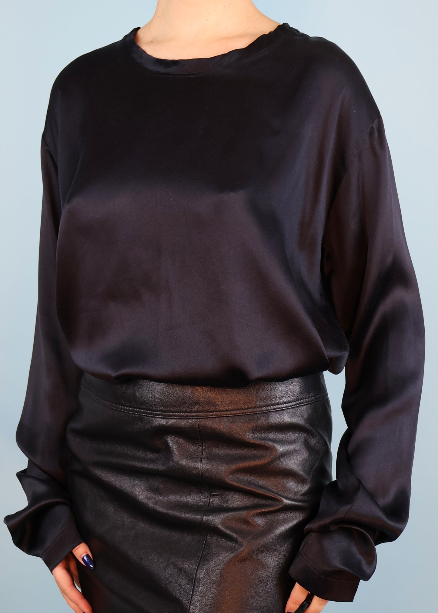 Yves Saint Laurent Fall 2002 Runway Black Silk Satin Long Sleeve Top