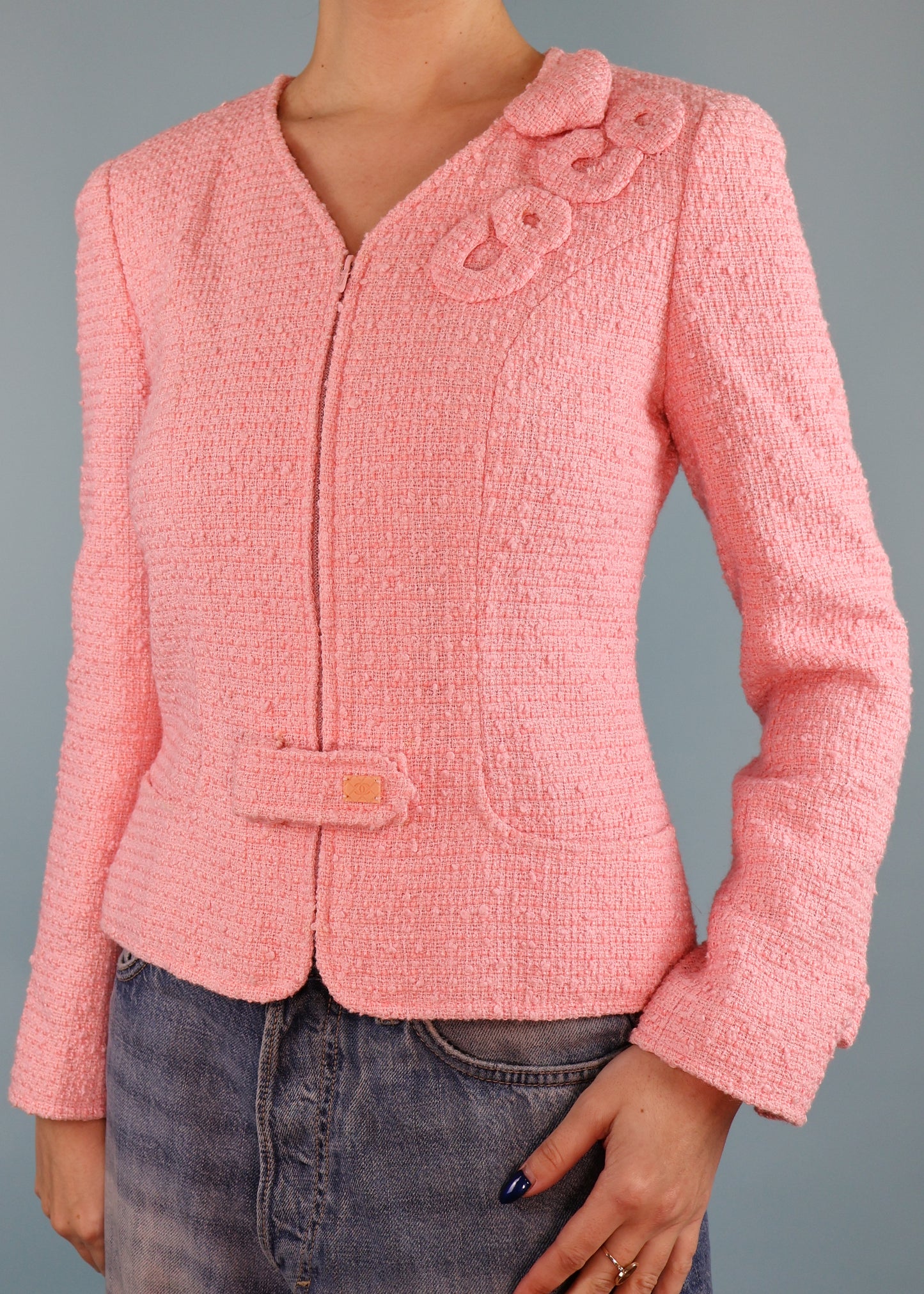 Chanel Cruise 2003 Runway Pink Tweed "Coco" Puffy Heart Jacket