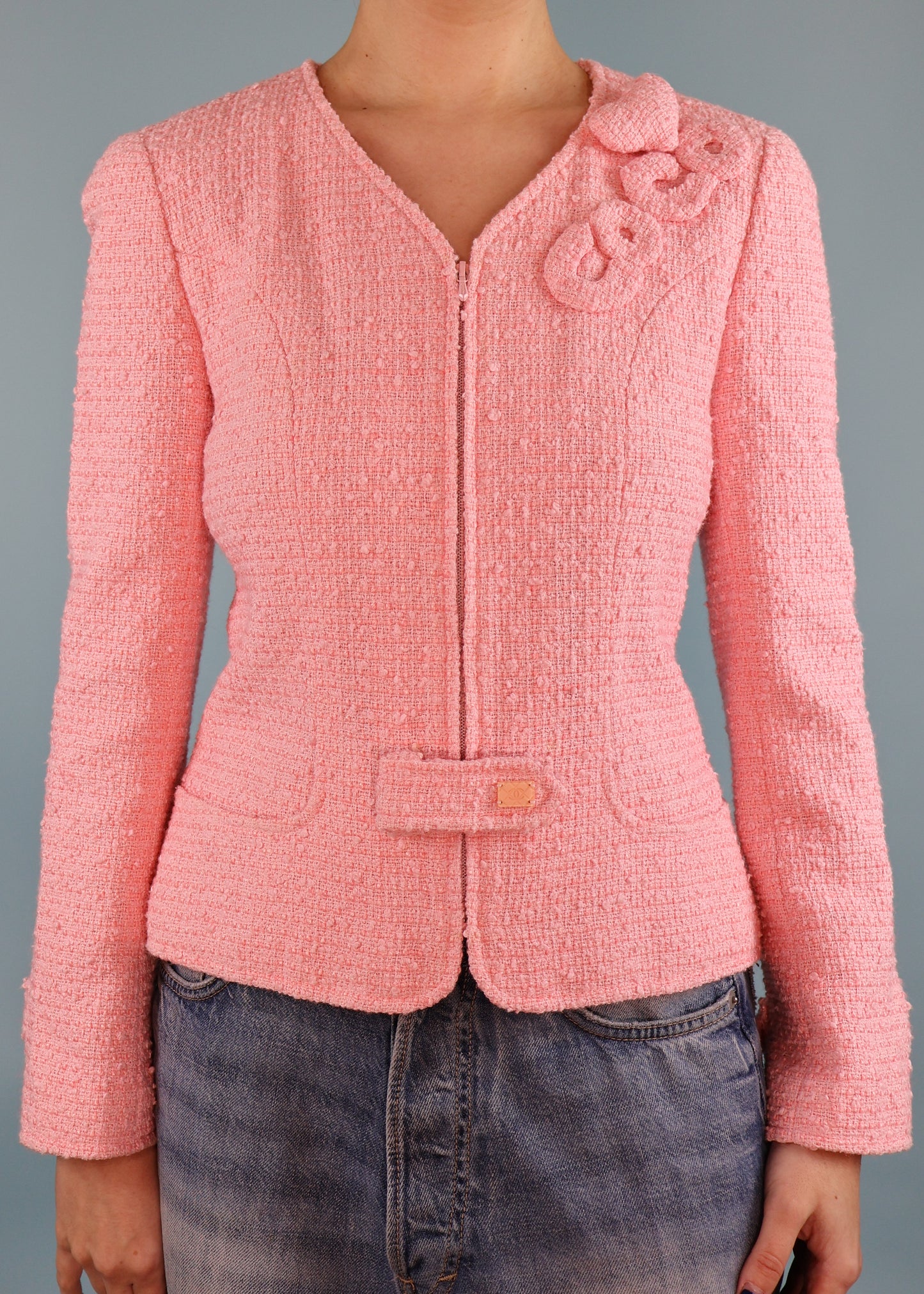 Chanel Cruise 2003 Runway Pink Tweed "Coco" Puffy Heart Jacket