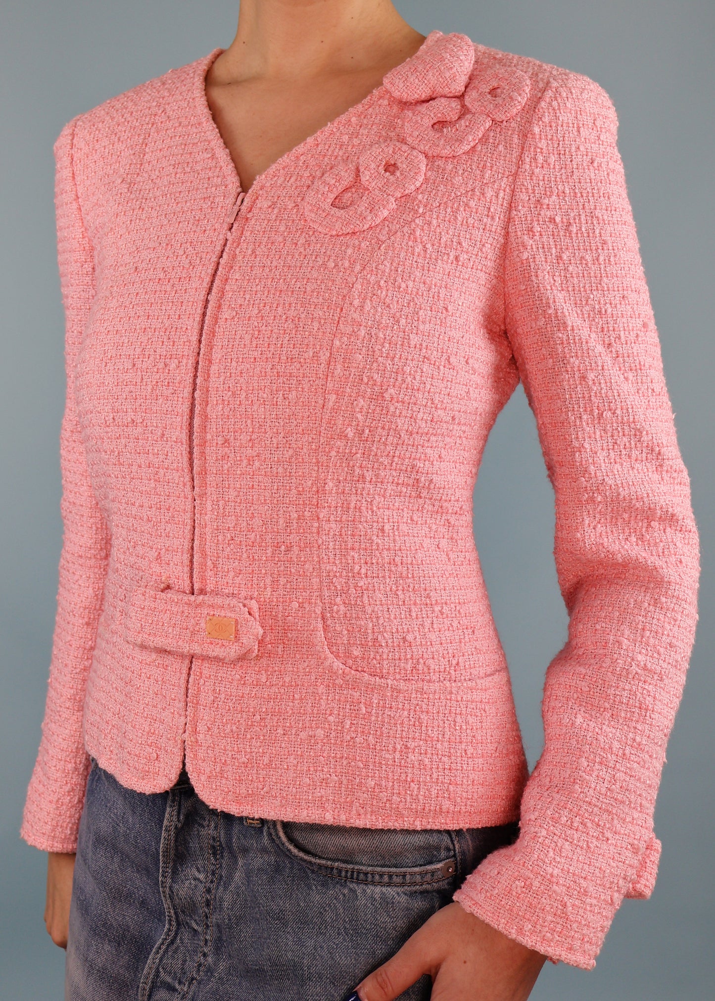 Chanel Cruise 2003 Runway Pink Tweed "Coco" Puffy Heart Jacket