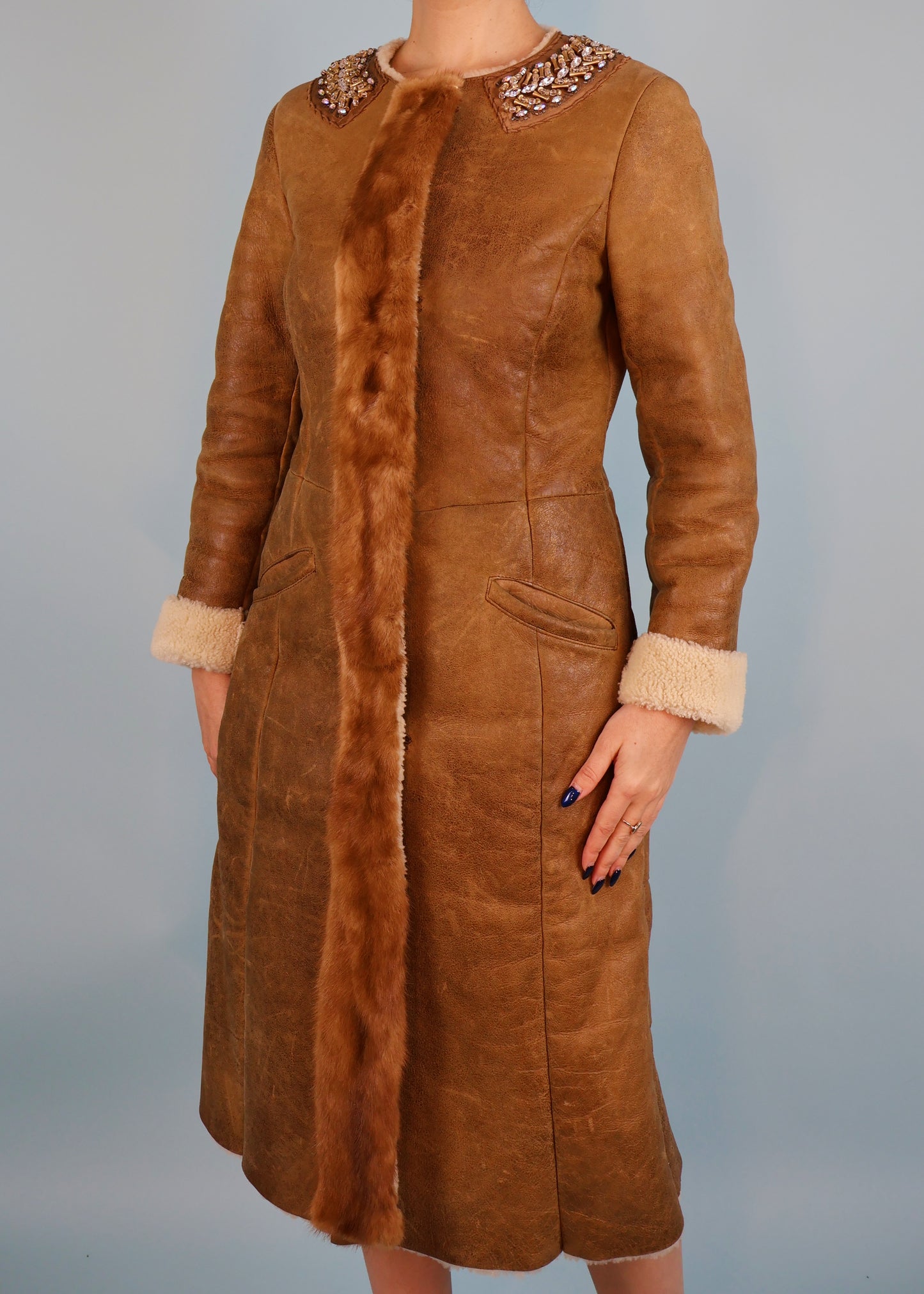 Prada Fall 2004 Runway Shearling & Mink Trim Crystal Embellished Coat