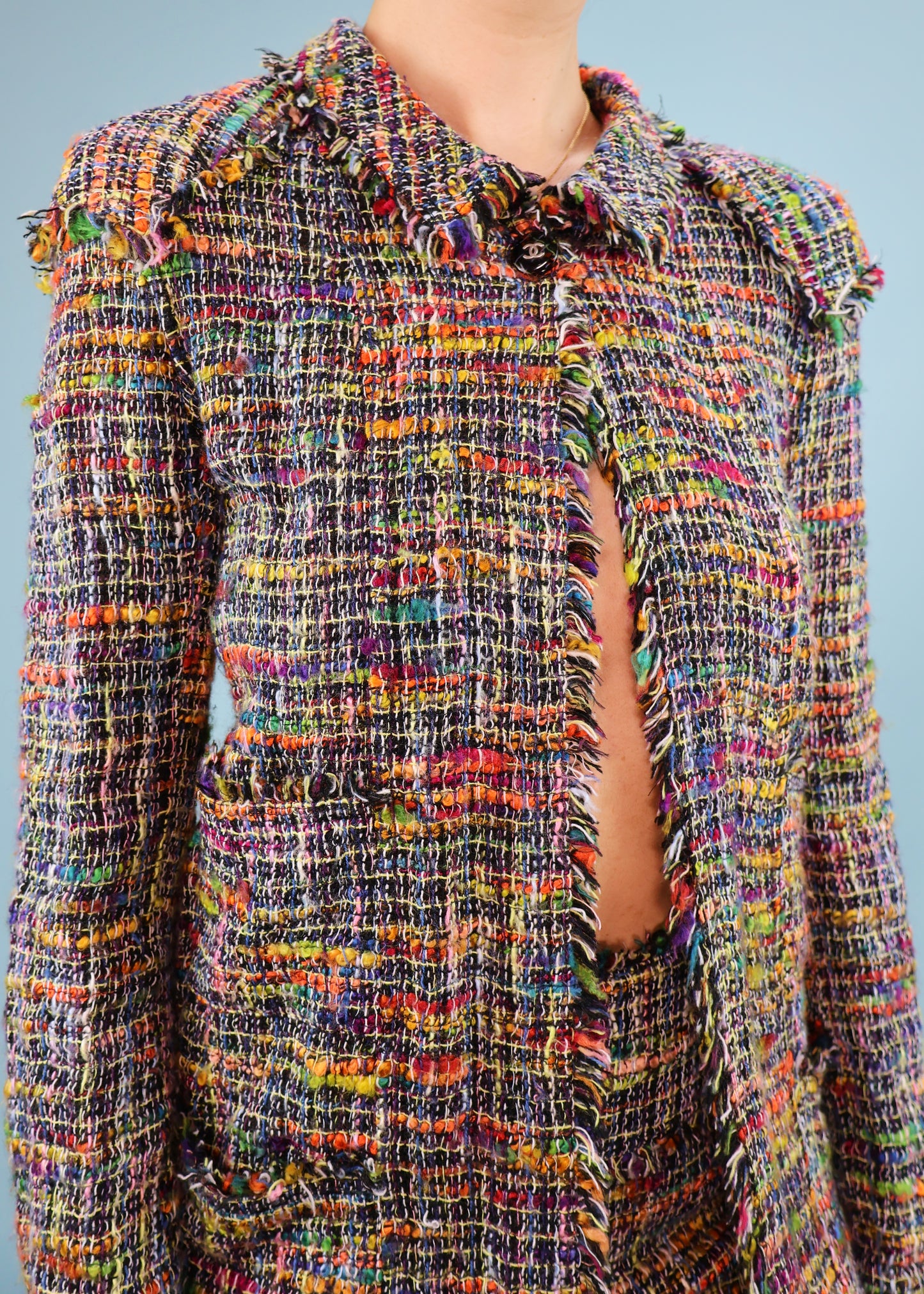 Chanel Spring 1998 Runway Rainbow Tweed Jacket & Skirt Suit Set