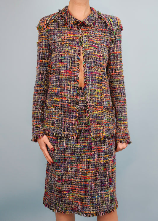 Chanel Spring 1998 Runway Rainbow Tweed Jacket & Skirt Suit Set