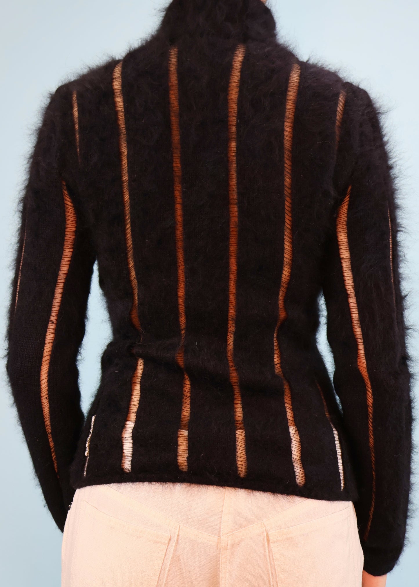Yves Saint Laurent Fall 2001 Black Mohair Laddered Cardigan