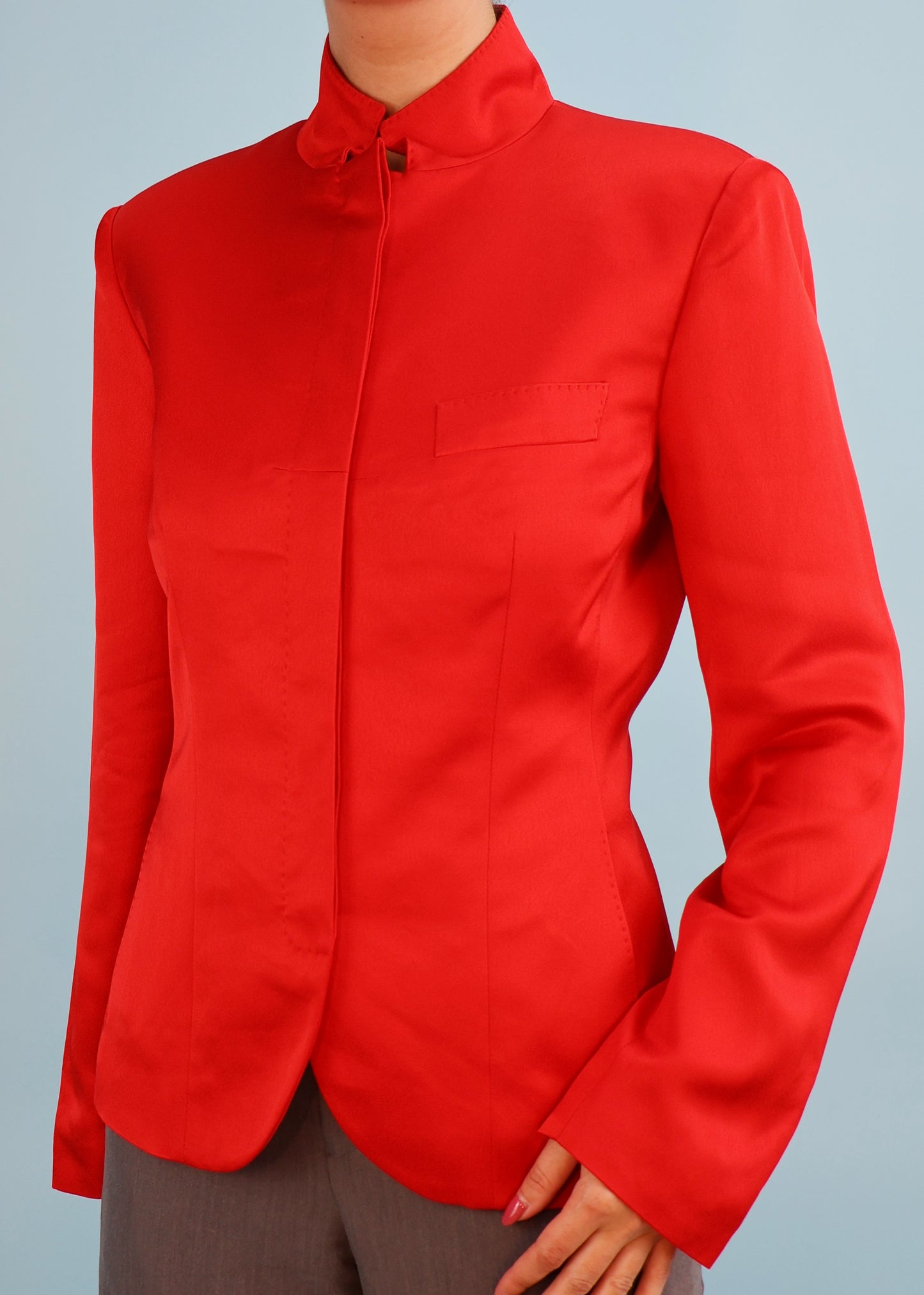 Alexander McQueen Spring 2002 Red Silk Satin Jacket