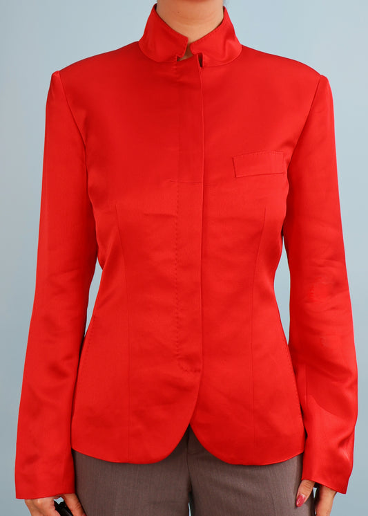 Alexander McQueen Spring 2002 Red Silk Satin Jacket